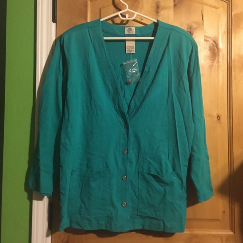 SJB SPORT 2-Pocket Teal Cardigan Jacket NWT M